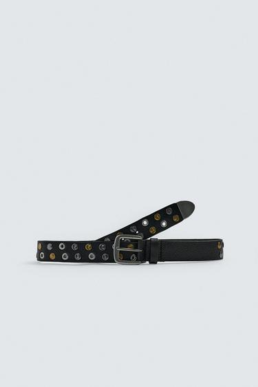 STUDDED LEATHER BELT - Black by Zara
