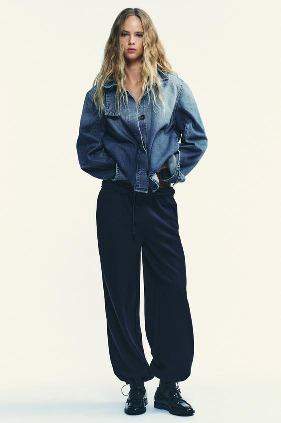 BASIC STRAIGHT-LEG PLUSH TROUSERS WITH ADJUSTABLE HEM - Navy blue by Zara - Image 0