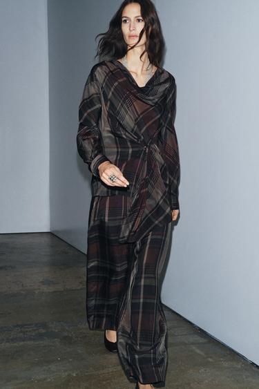 ZW COLLECTION CHECK BALLOON TROUSERS - Blue by Zara