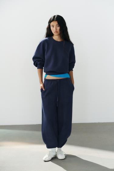 BASIC STRAIGHT PLUSH TROUSERS WITH ADJUSTABLE HEM - Navy blue by Zara