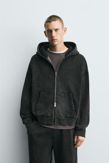 WASHED ZIP HOODIE - Dark grey by Zara