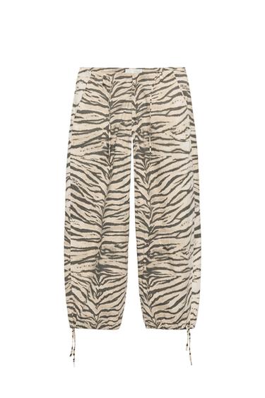 ANIMAL PRINT WIDE-LEG TROUSERS WITH DRAWSTRINGS - tiger by Zara