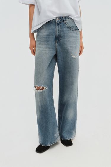 TRF RIPPED MID-WAIST BAGGY JEANS - Light blue by Zara