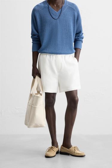 100% LINEN BERMUDA SHORTS - White by Zara