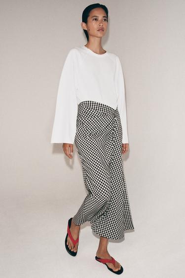 DRAPED GINGHAM SKIRT - Black / White by Zara
