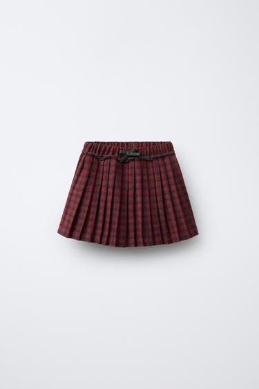 PLEATED CHECK BERMUDA SKIRT - Reddish by Zara - Image 0