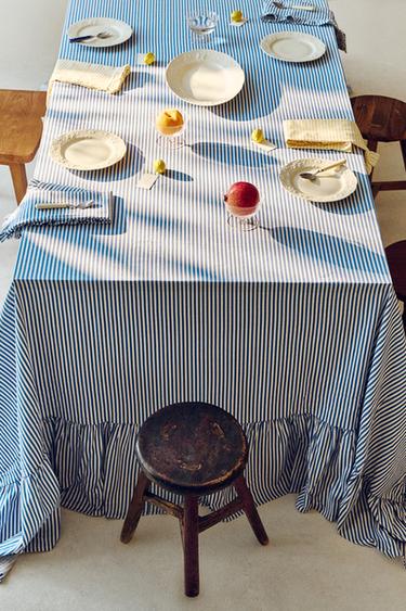 RUFFLED COTTON TABLECLOTH - Blue by Zara