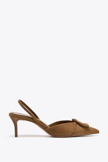 SLINGBACK SHOES WITH PIECE DETAIL - Brown by Zara
