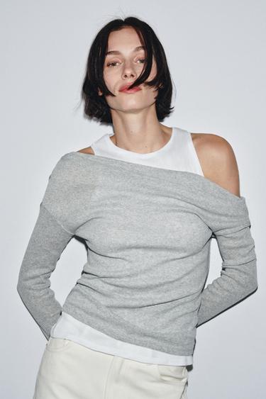 ASYMMETRIC LAYERED-EFFECT T-SHIRT - Grey marl by Zara