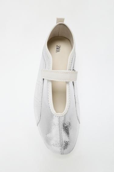 METALLIC LEATHER SPORTY BALLERINAS - Silver by Zara