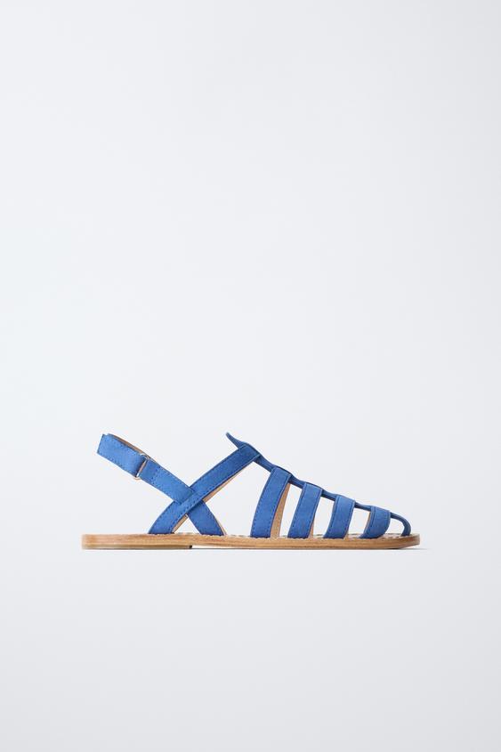 LEATHER CAGE SANDALS - Blue by Zara - Image 0