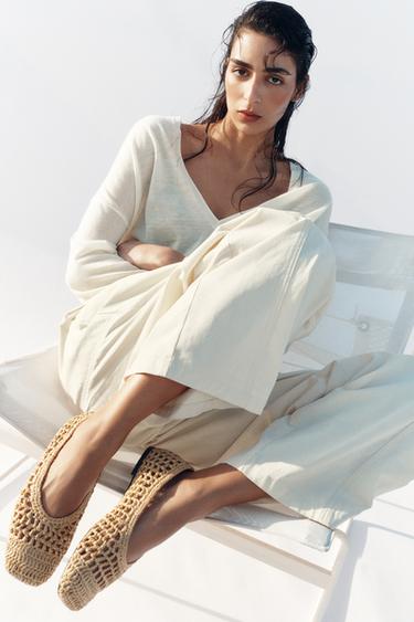 WOVEN CUT-OUT BALLET FLATS - Light beige by Zara