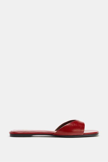 FLAT LEATHER SANDALS - Red by Zara