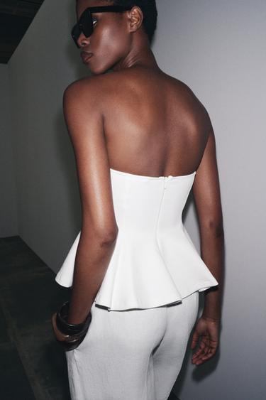 INTERLOCK PEPLUM TOP - White by Zara