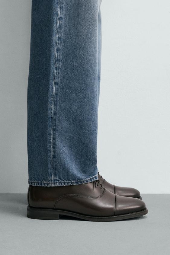 LEATHER DERBY SHOES - Brown by Zara - Image 0