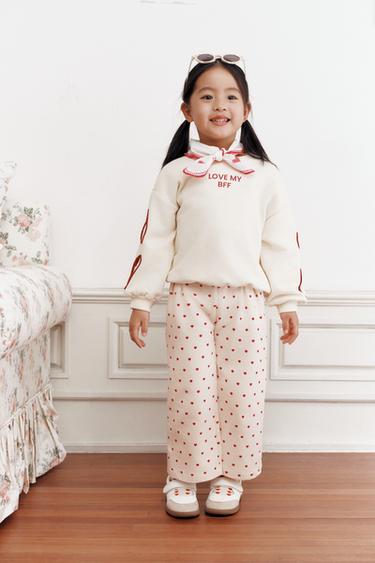 HEART PRINT PLEATED TROUSERS - Ecru by Zara