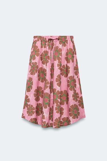 LIMITED EDITION FLORAL LINEN BLEND MIDI SKIRT - Printed by Zara