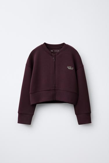 BOMBER SWEATSHIRT WITH RAISED TEXT AND MODAL - Plum by Zara