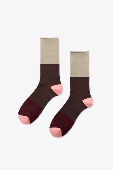 COMBINED SOCKS WITH METALLIC THREAD - Brown by Zara