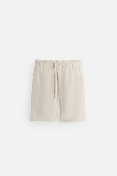 LINEN BLEND BERMUDA SHORTS - Light beige by Zara