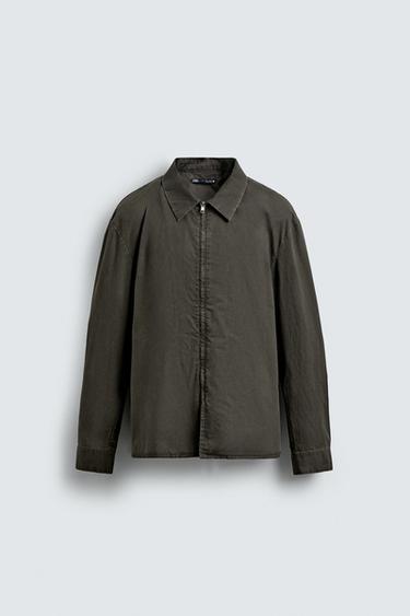 WASHED RELAXED FIT OVERSHIRT - Dark khaki by Zara
