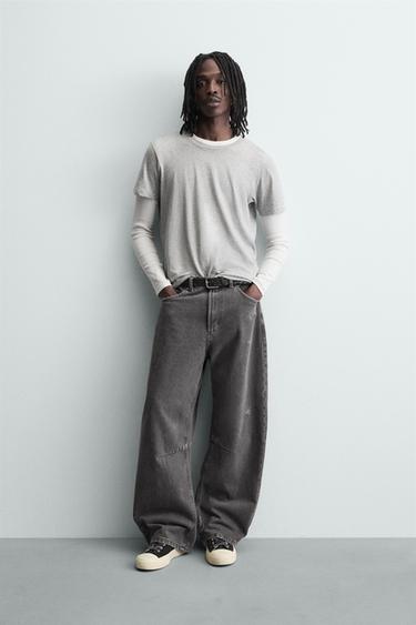 WASHED BARREL FIT TROUSERS - Dark grey by Zara