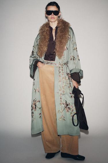 FAUX FUR COLLAR KIMONO ZW COLLECTION LIMITED EDITION - Light blue by Zara