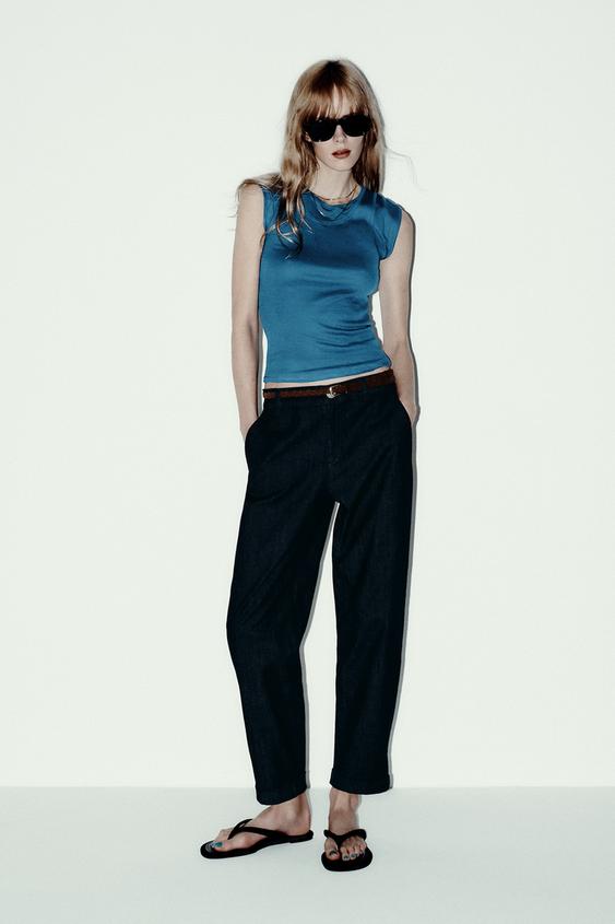 CHINO TROUSERS WITH BRAIDED BELT - Indigo by Zara - Image 0
