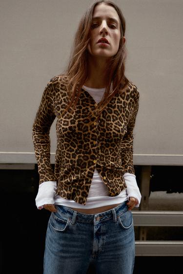ANIMAL PRINT CARDIGAN - Black / Brown by Zara