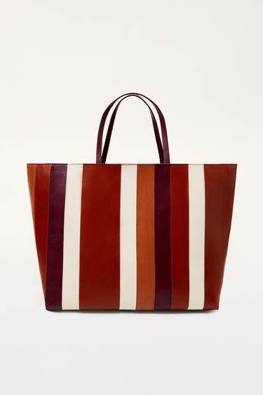 LEATHER STRIPED MAXI SHOPPER BAG - LIMITED EDITION - Orange by Zara