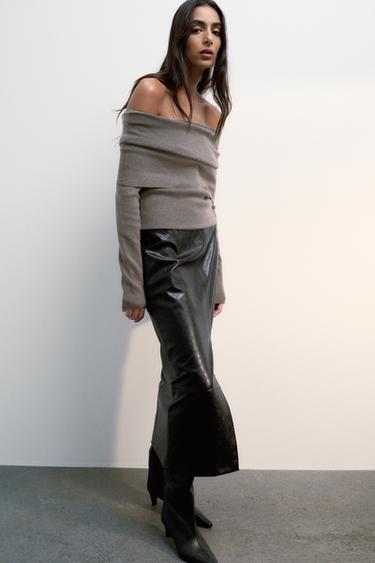 FAUX LEATHER MIDI SKIRT - Black by Zara