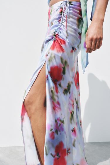 PRINTED SATIN MIDI SKIRT - Multicoloured by Zara