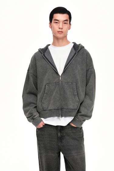 WASHED ZIP HOODIE - Greyish by Zara