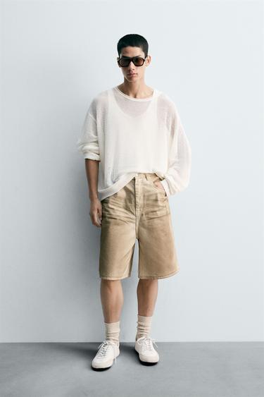 FADED PRINT BAGGY FIT BERMUDA SHORTS - camel by Zara