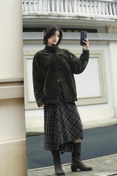 100% SUEDE LEATHER JACKET - Dark green by Zara