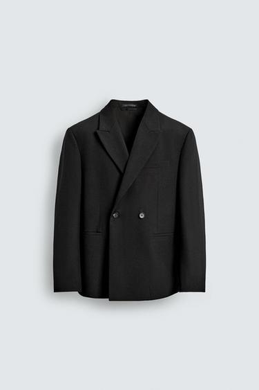 DOUBLE-BREASTED 100% WOOL SUIT BLAZER - Black by Zara