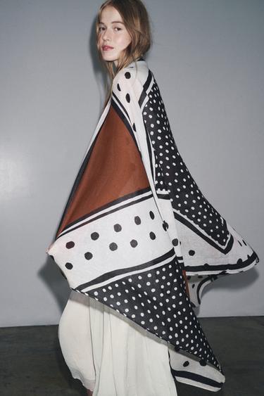 PRINTED COTTON SCARF - Brown by Zara - Image 0