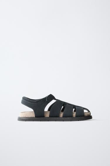 LEATHER CAGE SANDALS - Navy Blue by Zara