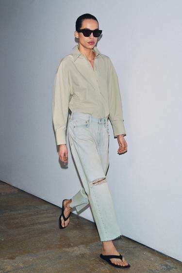 ZW COLLECTION MID-RISE RIPPED STRAIGHT-LEG JEANS - Light blue by Zara