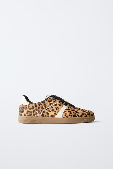 LEOPARD PRINT LEATHER SNEAKERS - Leopard by Zara