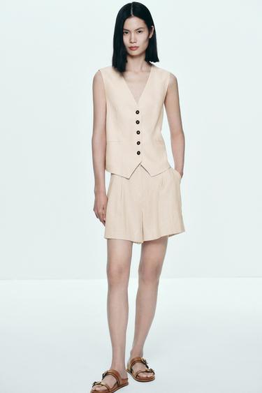 HIGH-WAIST LINEN BLEND BERMUDA SHORTS - Light beige by Zara