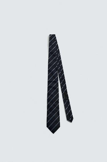100% SILK STRIPE TIE - Navy blue by Zara