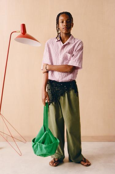 CRINKLED CHECK SHIRT - Pink / White by Zara