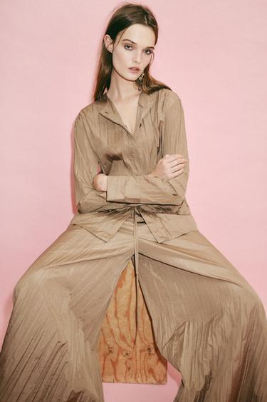 ZW COLLECTION PLEATED PALAZZO TROUSERS - Beige by Zara