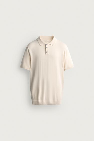 REGULAR FIT KNIT POLO SHIRT - Oyster-white by Zara