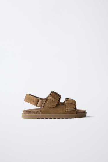 LEATHER BUCKLE SANDALS - Brown by Zara