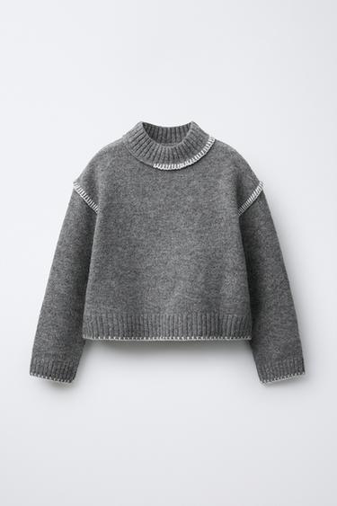 KNIT JUMPER WITH CONTRAST EMBROIDERY - Grey by Zara