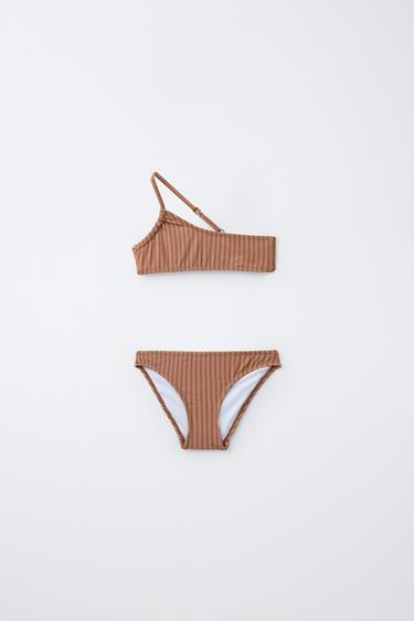 6-14 YEARS / ASYMMETRIC STRIPED SPARKLY BIKINI - Brick by Zara