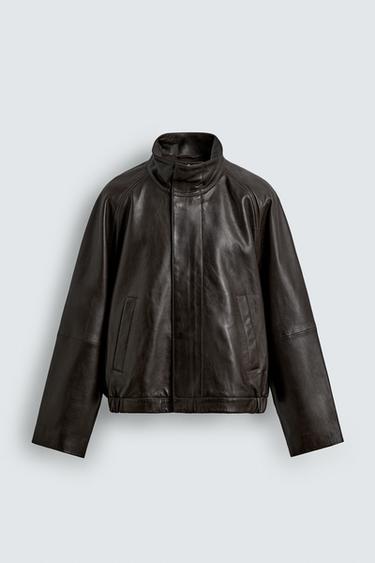 LEATHER BOMBER JACKET - Chocolate by Zara