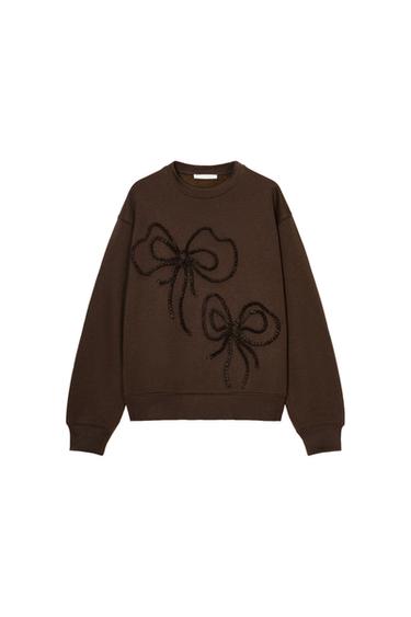 EMBOSSED BOW SWEATSHIRT - Brown by Zara